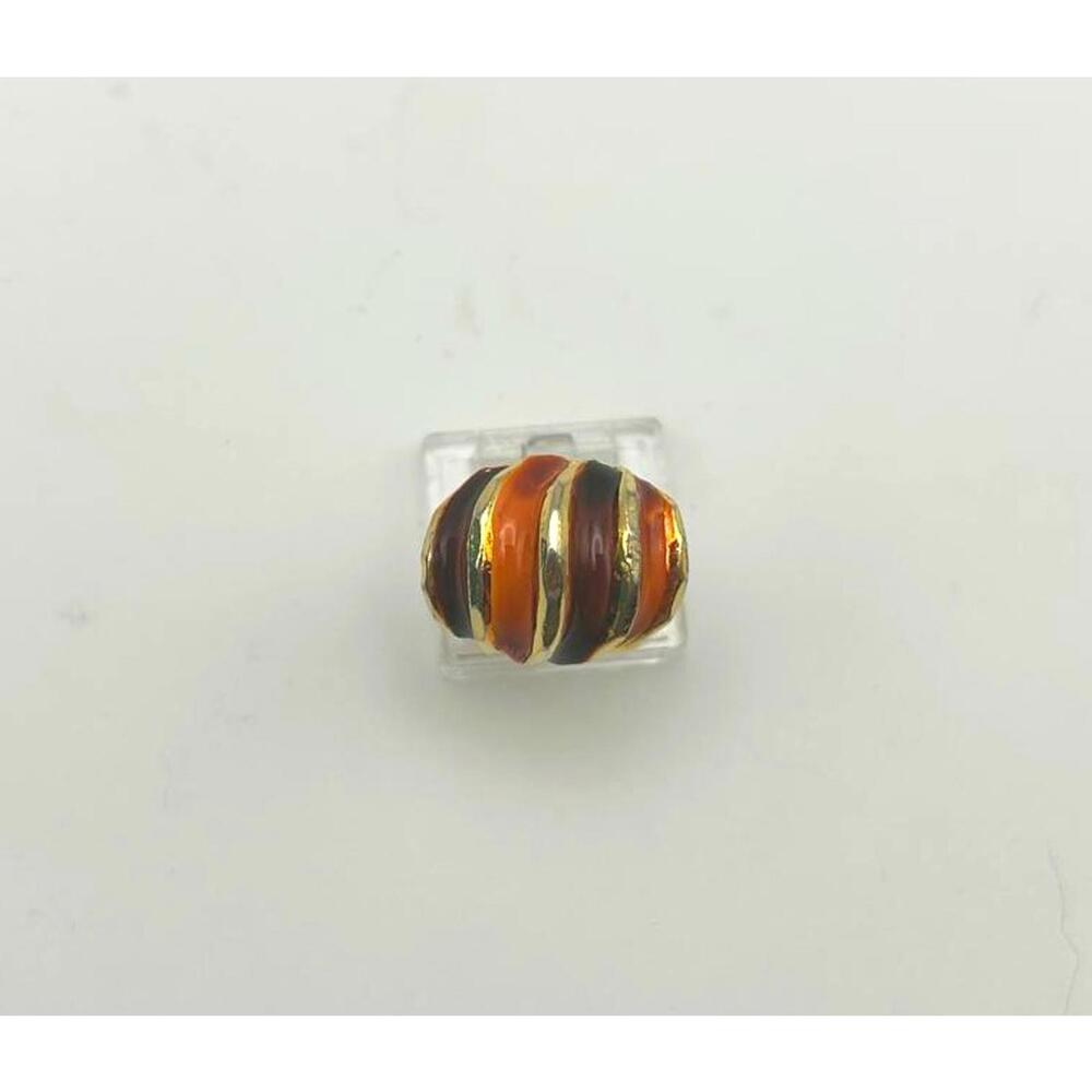 Vintage Adjustable Dome Ring – Gold Tone w 70s Burnt Orange & Brown Enamel